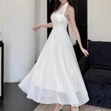 KYLETHOMASW  -  Women Dresses Solid Spring Summer Halter Beach Style Backless Long Dresses Korean Fashion Elegant Vestidos Mujer