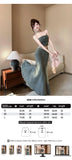 KYLETHOMASW  -  Women Clothes Y2K Casual Outfit Sexy Chest Wrapped Short Tops Shirt Blouse High Waist Fishtail Long Skirt Mujer 2 Pieces Set New