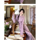 KYLETHOMASW  -  New Chinese Style Buckle Stand Collar Dress With Waist Cinching And Improved Qipao Women's Temperament In Autumn Long Skirt