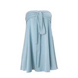 KYLETHOMASW  -  Street Style Satin Tube Top Strapless Sleeveless Dress Pure Color Low Waist Crossed Strap Backless Fashionable Trendy Girl Dress