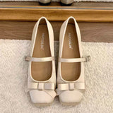 KYLETHOMASW  -  Sweet Spring Auutmn Women Mary Jane Shoes Butterfly-knot Square Toe Shoes Ladies Concise Daily Dress Silk  Ballet Flats Shoes 41