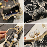 Kylethomasw Embroidered Flower Handbag for Women Fashion Purse Bag Pearl Clip Shoulder Bag Elegant High Quality Crossbody Bags for Girl