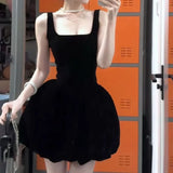 KYLETHOMASW  -  Black camisole dress, women's new summer French waist cinched small black skirt, fluffy short skirt  bodycon dress