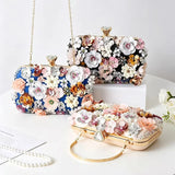 KYLETHOMASW  -  3d Floral Rhinestone Clutch Bag Handmade Sequins Flower Hard Case Bag Metal Chain Strap Wedding Prom Party Women Formal Handbag