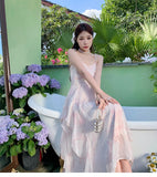 KYLETHOMASW  -  Chic Spaghetti Strap Women's Dresses Summer French Style Princess V-neck Evening Dresses Fashion Elegant Female Dress