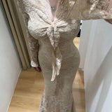 KYLETHOMASW  -  Especially Beautiful Pinched Waist Small Skirt Huge Good-looking Hipwrapped Long Dress Gentle Wind V-neck Lace Temperament Dress