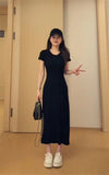 KYLETHOMASW  -  Summer Casual Cotton Midi Dress Women Elegant Solid Color Round Neck Slim Bodycon Dresses Korean High Street Vestidos ﻿270A