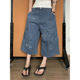 KYLETHOMASW  -  Summer Women Blue Cargo Jean Shorts Y2K American Harajuku High Street Aesthetic 2000s Style Vintage Denim Shorts Clothing