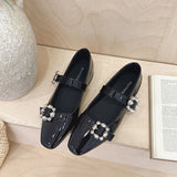 KYLETHOMASW  -  Women Patent Leather Rhinestone Buckle Mary Jane Square Toe Block Heel Dual Strap Casual Summer Office Wedding Party Pumps Shoes