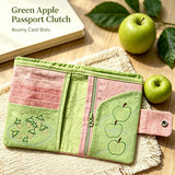 KYLETHOMASW  -  Women Fabric Short Wallet Cute Apple Strawberry Embroidery Passport Clutch Multi Card Slots Zipper Coin Purse Snap Button Purse