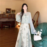 KYLETHOMASW  -  Women's Chinese Style 2-Piece Floral Dress Set Sheer Cardigan Maxi Dress