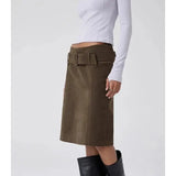 KYLETHOMASW  -  Fashion Women's Knee Length Skirt With Belt Temperament Office Lady A-Line Skirts High Waisted Slim Versatile Faldas 936P