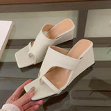 KYLETHOMASW  -  Summer New Brand Women Slipper Fashion High Wedge Heel Ladies Elegant Slides Open Toe Slip On Dress Sandal Shoes