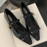 Kylethomasw Bling Butterfly-knot Mary Jane Shoes Women Elegant Fashion Flat Shoes Shallow Comfort Increased Internal Brand Dress Shoes Women