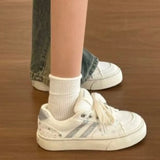 KYLETHOMASW  -  Women White Canvas Sneakers Glitter Stripe Star Print Lace‑up Skate Shoes Casual Platform Low‑top Daily Walking Sports Footwear