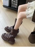 KYLETHOMASW  -  Autumn Vintage Thick Bottom Woman Knight Boot Fashion Belt Buckle Ladies Concise Slip On Short Booties