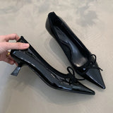 KYLETHOMASW  -  Sexy Pointed Toe Pumps Women Fashion Single Shoes Bowknot Patent Leather Office Shallow Elegant Brand High Heels Women Tacones