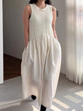 KYLETHOMASW  -  Casual Long Dress Women 2025 Korean Summer Design Round Neck Pleated Texture Slim Fit Sleeveless Vest Vestidos