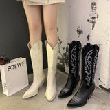 KYLETHOMASW  -  Winter New Fashion Western Cowboy Boots Women Pointed Toe High Heel Shoes Ladies Embroidery Chelsea Boots Zapatos Mujer