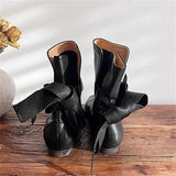 KYLETHOMASW  -  Autumn Winter Soft Leather Lace-up Women Ankle Boots Comfortable Flats Short Booties Fashion Bowknot Chelsea Boots Shoes Botas