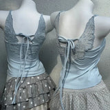 KYLETHOMASW  -  New Y2K Womens Streetwear Angel Wings Sexy Retro Halter Vest Light Blue 3D Relief Embroidered Camisole Fairy Camisole Tops