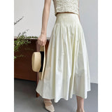 KYLETHOMASW  -  Elegant High-Waisted Pink A- Line Skirt Sweet Umbrella Design Sensibility Plenty of Pleats Medium-Length Women's Fashion