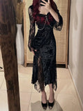 KYLETHOMASW  -  Dark Gothic Lace Splicing Long Sleeve Sexy Dress Summer New Spicy Girl Slimming Wrap Hip Split Long Dress for Women