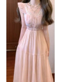 KYLETHOMASW  -  French Court Style Lace Bow Long Dress Women Summer New Sweet Romantic Slim Waist Princess Dress Chic Elegant Outfits New