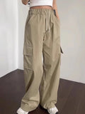KYLETHOMASW  -  Korean Chic 2025 Spring Women New French Age Reduced Elastic Waist Drawstring Large Pocket Versatile Loose Casual Pants