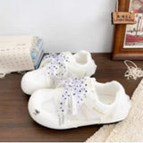KYLETHOMASW  -  Ladies Sweet Casual Sneakers Sheer Polka Dot Bow Decor Lace‑up Round Toe Mesh Upper Soft Sole Lightweight All‑match Footwear