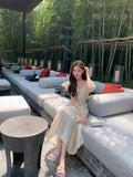 KYLETHOMASW  -  Summer Solid Fairy Dress for Women Y2K Slim V Neck A-Line Long Cake Dress Birthday Evening Party Holiday Chic Vestidos Fashion