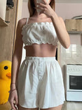 KYLETHOMASW  -  Women's Sweet Lace up Pajama Solid White Color High Waist Wooden Shorts Set Nightdress Sexy Lace Satin Lingerie Nightwear Dress