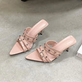KYLETHOMASW  -  Fashion Pointed Toe Ladies Heels Pumps Slides Shoes New In Spring Summer Female Slip On Footwear Rivet Women High Heels Shoes