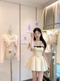 KYLETHOMASW  -  Summer Kawaii New Two Piece Set Women Chiffon Blouse+sleeveless Strap Dress Female Casual Lolita Japanese Princess Suit