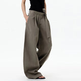 KYLETHOMASW  -  Summer New Solid Color Three-dimensional Pleated Design High-end Straight Leg Casual Trousers Casual Fashion Style