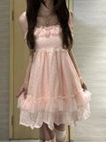 KYLETHOMASW  -  Summer New France Sweet Elegant Girl Pink Polka Dot Dress Women's Japanese Kawaii Slim Sling Off Shoulder Short Cute Dresses