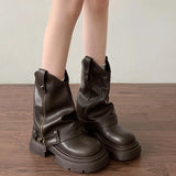 KYLETHOMASW  -  Autumn Women's Knee High Boots Western Round Toe Long Boots Women Western Shoes Chunky Heel Platform Women