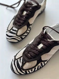 KYLETHOMASW  -  Autumn New Zebra Stripes Flats Sports Shoes Women Leather Patchwork Breathable Sneakers Casual Lace Up Comfort Running Shoe
