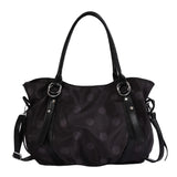 KYLETHOMASW  -  Women Polka Dot Nylon Tote Bag Pu Leather Handle Large Capacity Soft Shoulder Bag Casual Daily Crossbody Handbag Purse