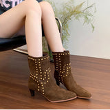 KYLETHOMASW  -  Autumn Winter Street Style Pointed Toe Women Ankle Boots Fashion Slip On Square Heels Shoes Female Modern Short Booties