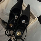 Kylethomasw Luxury Diamond Silk Thin High Heels Women Cross-Strap Sexy Banquet Dress Shoes Female Crystal Brand Pointed Toe Sandals Women