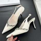 Kylethomasw Luxury Crystal Pointed Toe High Heels Women Fashion Elegant Party Dress Shoes Ladies Sexy Brand Slingbacks Sandals Women Pumps