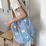 KYLETHOMASW  -  Cute Hollow Out Butterfly Knitting Bag Beach Handbag Tote Bag Beach Bag Large Capacity Bohemian Style Hollow Shoulder Bag Travel