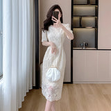 Kylethomasw Summer White Lace Hook Flower Hollow Midi Dress Women Fashion Chic Luxury Party Evening Dress 2024 Korean Vintage Festival Dress