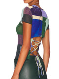 KYLETHOMASW  -  Floral Printed Mesh T-Shirts Tops Sheer Sexy Chic Hollow Out Backless Elastic Women Slim Ladies Y2k Cute Mesh Top Tshirts