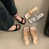 KYLETHOMASW  -  Women Butterfly-knot High Heel Fashion Summer Satin Slippers Ladies Outdoor Slip on Slipper Thin Sandal Dress Slides Shoes