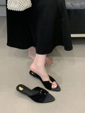 KYLETHOMASW  -  Sexy Pleated Silk Hollow Out Metal Buckle Women Slippers Sandal Summer Pointed Toe Low Thin Heels Beach Party Female Shoes