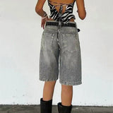 KYLETHOMASW  -  Y2k Bermuda Denim Shorts Low Waist Loose Fit Baggy Jorts with Pockets Summer Vintage Wide Leg Jeans Cyber Grunge Streetwear