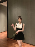 KYLETHOMASW  -  Elegant Black and White Spliced Knitted Dress Women's Summer Sleeveless O-neck Slim Fit A-line Short Dress