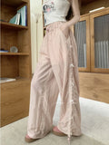 Pink Sweet Y2k Parachute Pants Women Korean Style Coquette Baggy Joggers Bow Harajuku Kawaii Cute Wide Trousers Casual